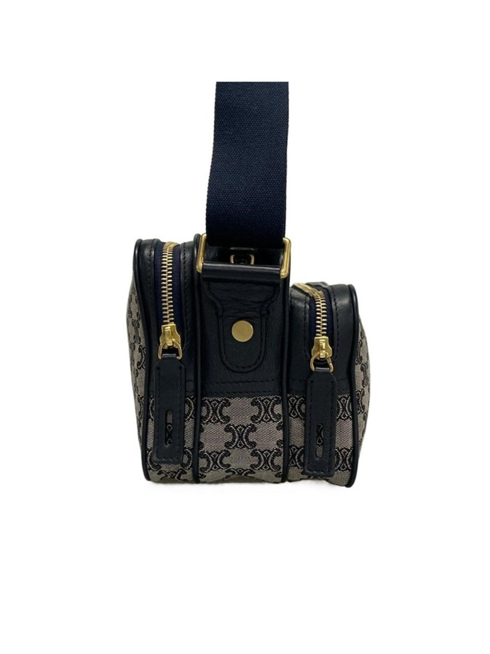 Celine Shoulder Bag Macadam Pattern Light Gray Dark Navy Leather - Picture 2 of 15